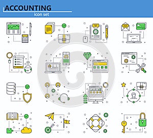 Vector set of business, finance and technology development icons in thin line style. Website UI and mobile web app icon