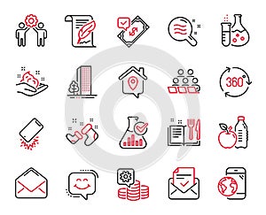 Vector Set of Business icons related to Approved mail, Teamwork and 360 degree. Vector