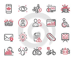 Vector Set of Business icons related to Disability, Marriage rings and Rainy weather. Vector