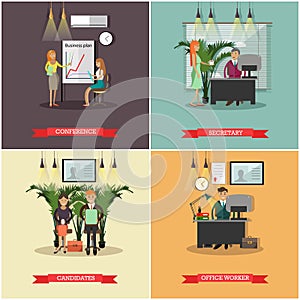 Vector set of business people concept posters, banners, flat style.