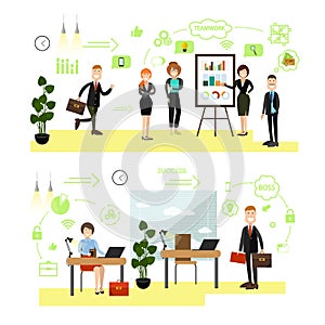 Vector set of business people symbols icons in flat style