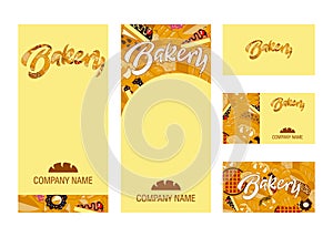 Vector set of business template and branding elements for bakery, bread shop and cafe