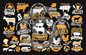 Vector set of butchery labels, logos, icons, design elements photo