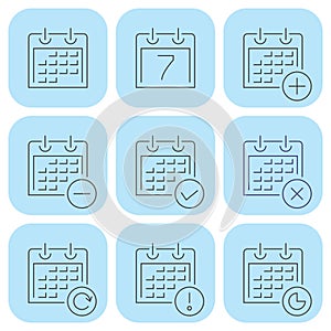 Vector set of calendar page line icons