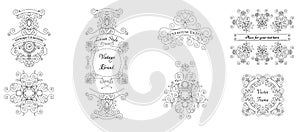 Vector set of calligraphic design elements - frames and labels.