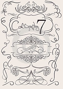 Vector set: calligraphic design elements and page