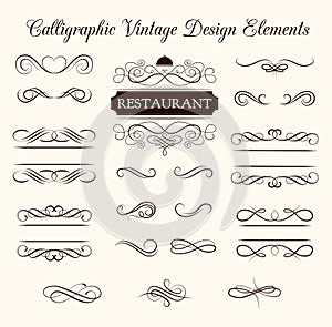 Vector set of calligraphic design elements and page decorations. Elegant collection of swirls.