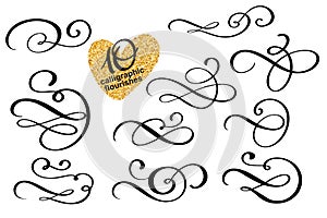 Vector set of calligraphic design flourish elements