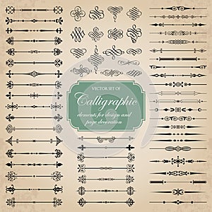 Vector set of calligraphic dividers and decorative elements for design and page decoration