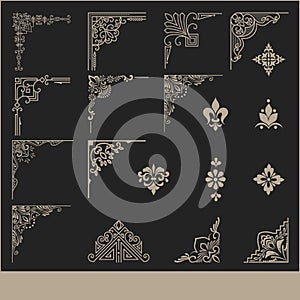 Vector set of calligraphic and page decoration corner design elements. Elegant elements for your design