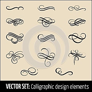 Vector set of calligraphic and page decoration design elements. Elegant elements for your design. Modern handwritten