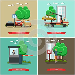 Vector set of car parking square posters in flat style