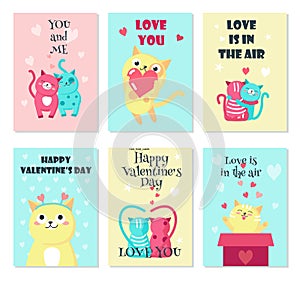 Vector set of cards with cute cats in love