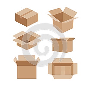 Vector set of carton delivery boxes isolated on white background.