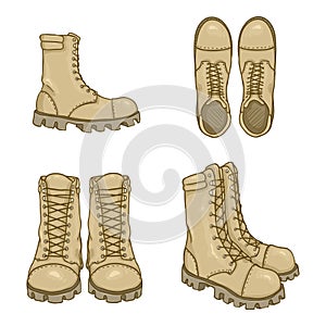 Vector Set of Cartoon Army Boots Illustration