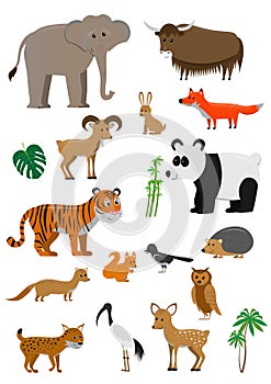 Vector Set Of Cartoon Asian Animals Isolated