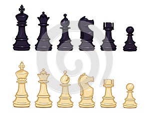 Vector Set of Cartoon Black and White Chess Pieces.