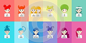 Vector set of cartoon character zodiac girls vector