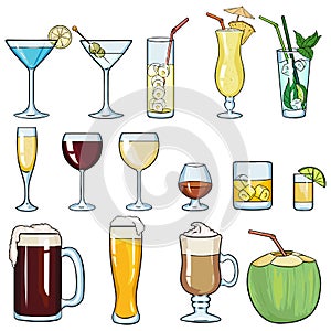 Vector Set of Cartoon Cocktails