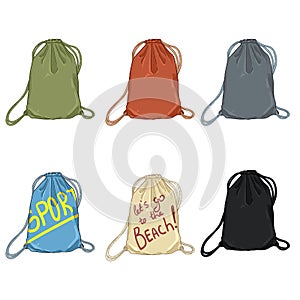 Vector Set of Cartoon Drawstring Bags