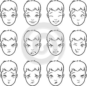 Vector set of cartoon faces with various moods emotions and expressions