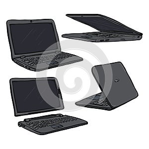 Vector Set of Cartoon Gray Laptops PC