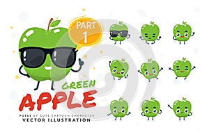 Vector set of cartoon images of Green Apple. Part 1