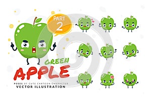 Vector set of cartoon images of Green Apple. Part 2