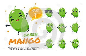 Vector set of cartoon images of Green Mango. Part 1