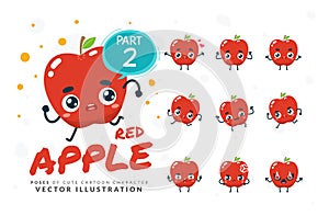 Vector set of cartoon images of Red Apple. Part 2