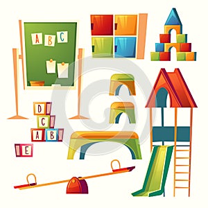 Vector set of cartoon kindergarten, children playground photo