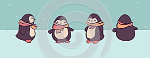 Vector set of cartoon pinguins in different views, convenient for animation design photo