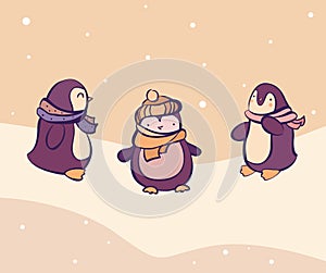 Vector set of cartoon pinguins in different views photo