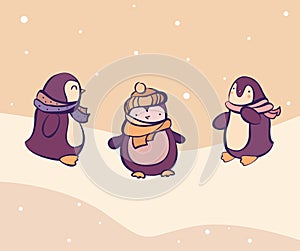 Vector set of cartoon pinguins in different views