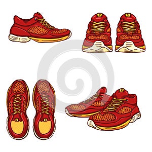 Vector Set of Cartoon Running Shoes.