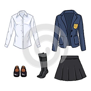Vector Set of Cartoon School Girl Uniform