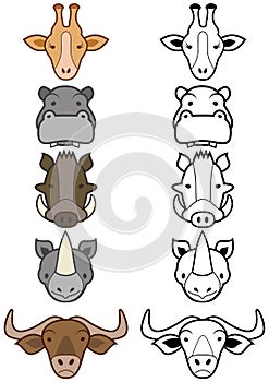 Vector set of cartoon wild or zoo animals.