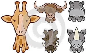 Vector set of cartoon wild or zoo animals.