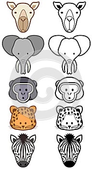 Vector set of cartoon wild or zoo animals.