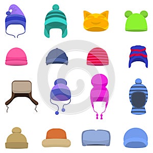 Vector set cartoon winter hats cap beanie