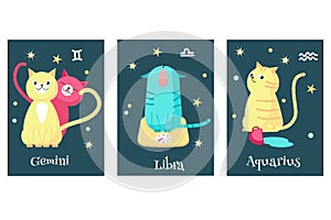 Vector set of cat astrology zodiac sign cards