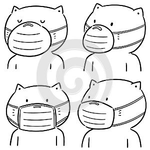 Vector set of cat using medical protective mask