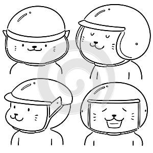 Vector set of cat wearing helmet