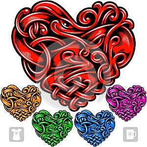 Vector set of celtic pattern in the shape of heart