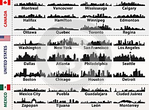 Vector set of Central and South America cities abstract skylines silhouettes