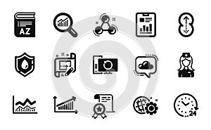 Vector set of Certificate, Data analysis and Swipe up icons simple set. Vector