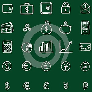 Vector Set Of Chalk Doodle Finance Icons