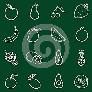 Vector Set of Chalk Doodle Fruits Icons.