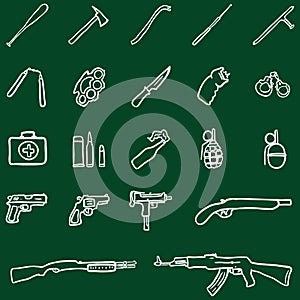 Vector Set of Chalk Doodle Weapon Icons