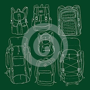 Vector Set of Chalk Sketch Backpacks